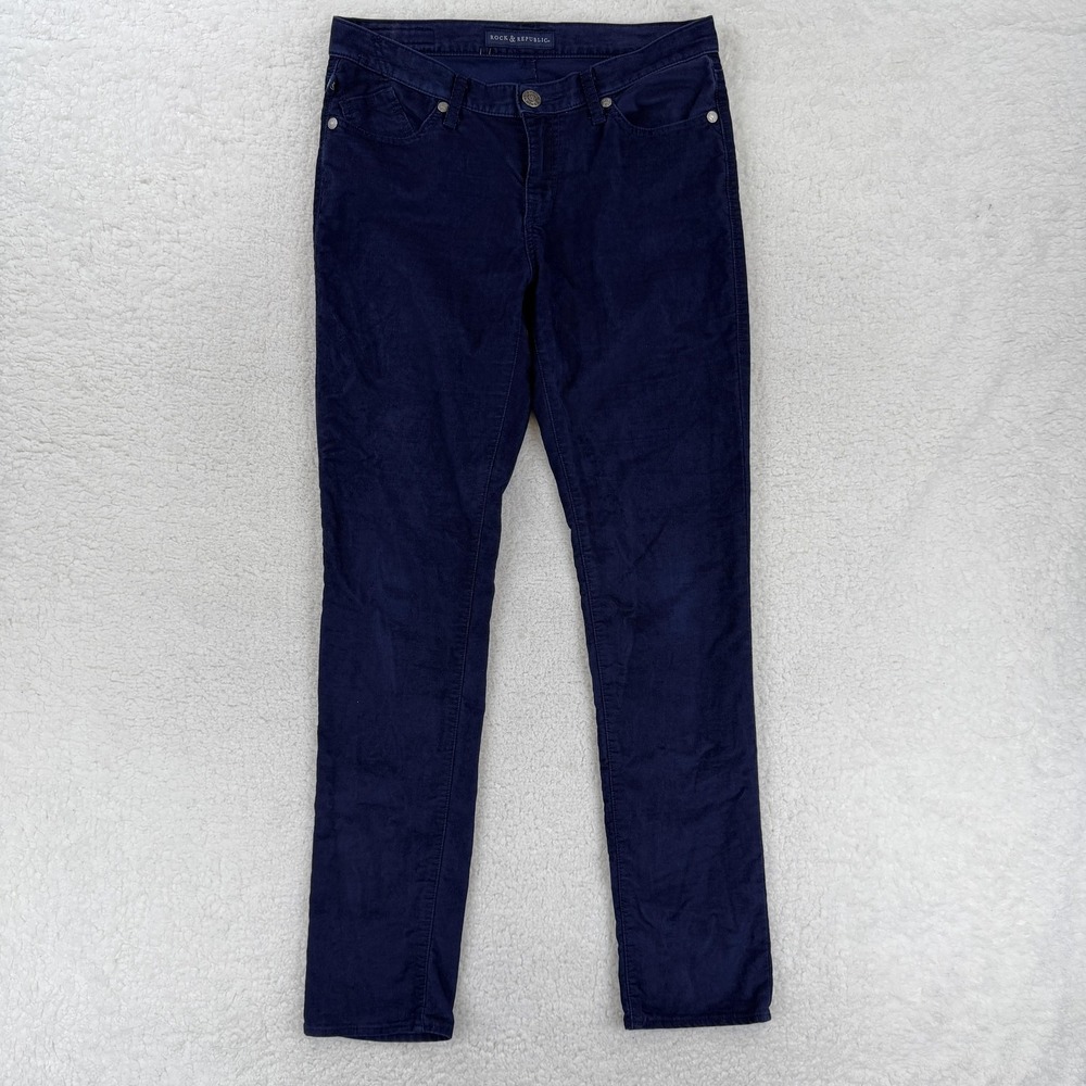Rock & Republic Pants Womens 10 Blue Corduroy Skinny Jeans Stretch Casual 32x32